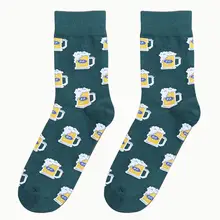 Хлопковые носки с рисунком пива, бананов, картофеля фри, жареных яиц, унисекс, средней длины, носки с круглым вырезом, Femme Chaussette носки с принтом
