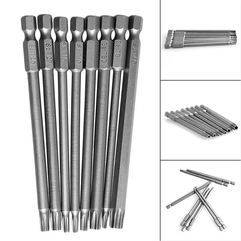 8PCS/Set Torx Screwdriver Bit Set Hex Security Magnetic Head 100MM Extra Long