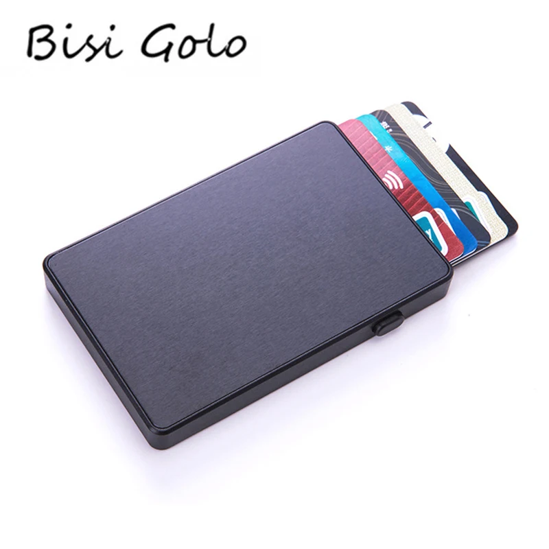 Bisi Goro Men's Bag Ultra Thin Rfid Fashion Pop Up Button Anti Theft Cardholder Aluminum Single Box Smart Wallet