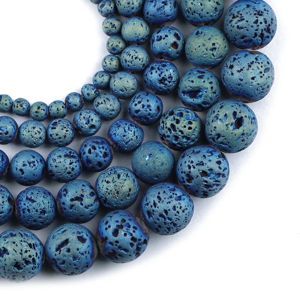 

YHBZRET Green Plating Natural Lava Stone 4/6/8/10/12MM Spacer Loose beads for Jewelry Making bracelets&necklace DIY Accessories