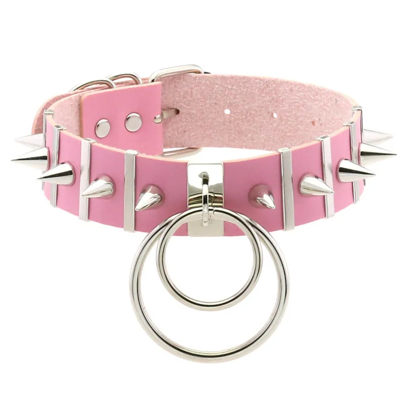 2024 Neue Damen Schwarzes Leder Choker Punk PU Leder Spike Halsband Nieten Halskette Gothic Schmuck 11