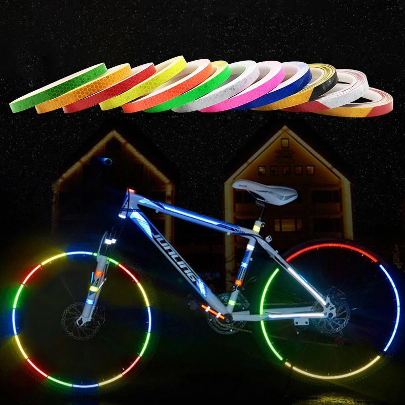 Cinta reflectante autoadhesiva para bicicleta de montaña, 1cm x 8m, cinta de seguridad para carretera, decorativa, fluorescente, RS-6490