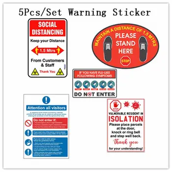 

5Pcs Door Floor Stickers Social Distancing Self Isolation Please Stand Here Line Crowd Control Floor Door Window Car Sticker
