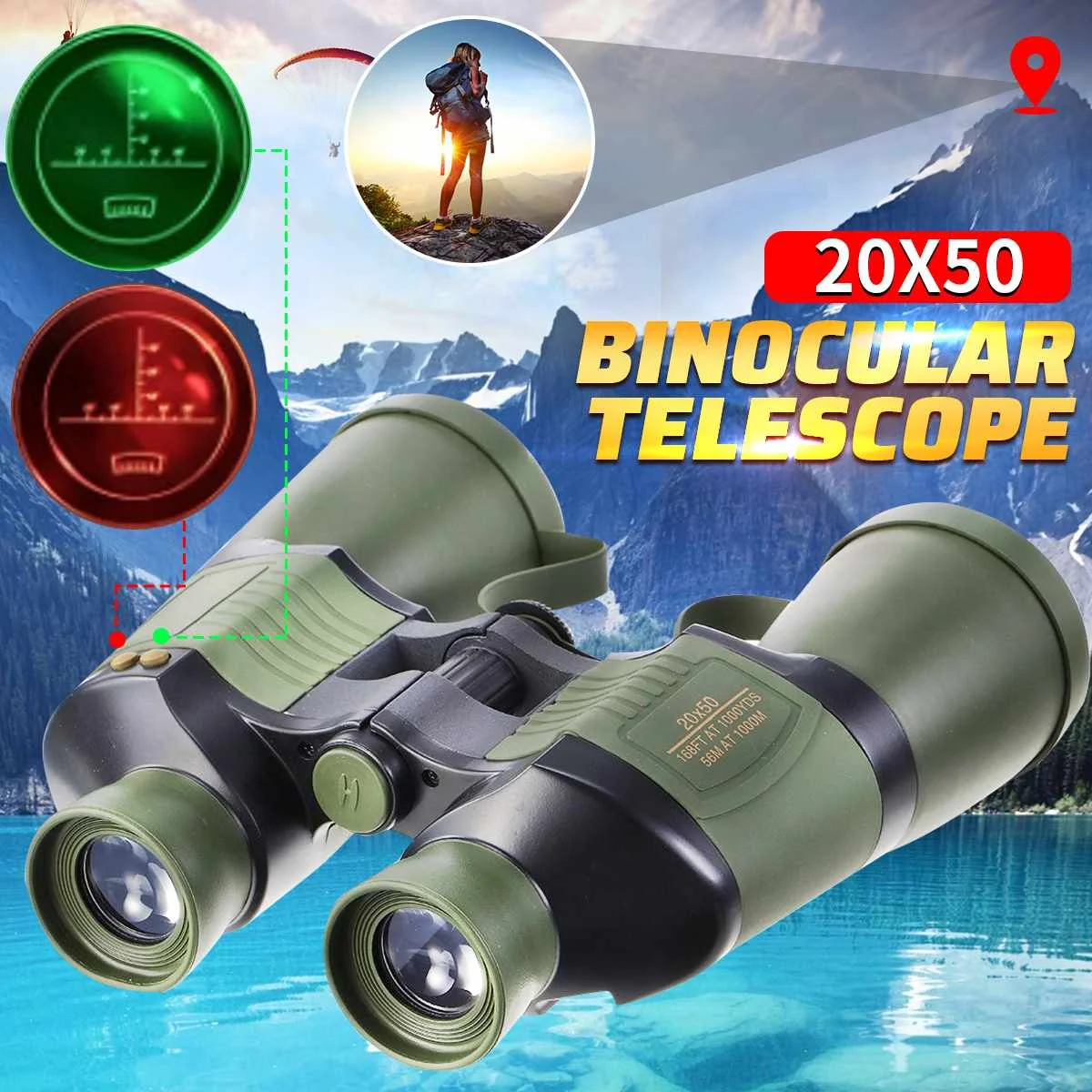 

Portable High Clarity Telescope 20x50 Binoculars For Outdoor Camping Hunting Optical Hd Night Vision Binocular Auto Focus 1000M
