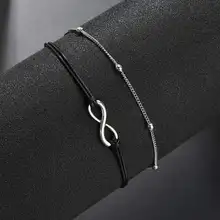 В европейском и американском стиле Популярные Простые Веревка сплава с цифрой «8» и надписью, анклет(браслет на ногу) с двойной Слои ножной браслет украшения