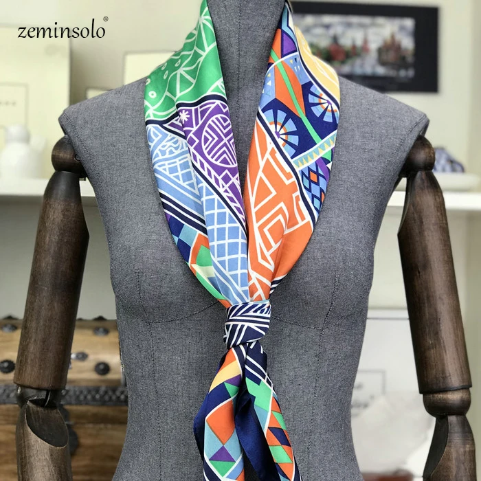90*90 см роскошный бренд женские шарфы саржевый шелковый шарф повязка на голову клетчатый шарф бандана Новая мода квадратные шарфы шали палантины