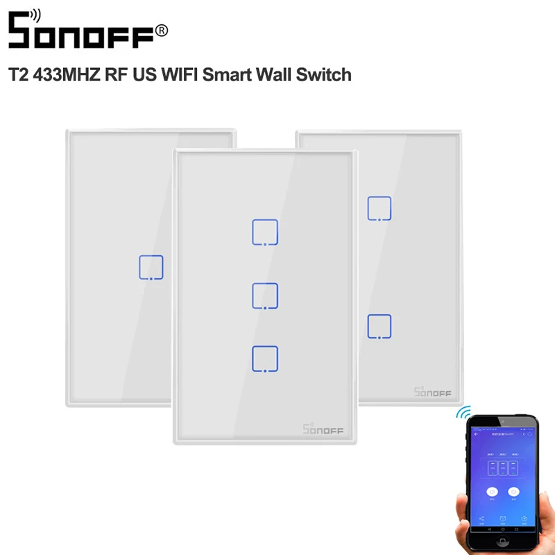 Смарт-выключатель Sonoff TX T2 US 1/2/3 gang с таймером Wifi настенный сенсорный светильник