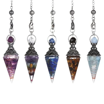 1Pc Hexagonal Chakra Crystal Pendant Neckalce Moon Stones Crystals Gemstone Divination Pendulum Crystal Therapy Chakra Gifts