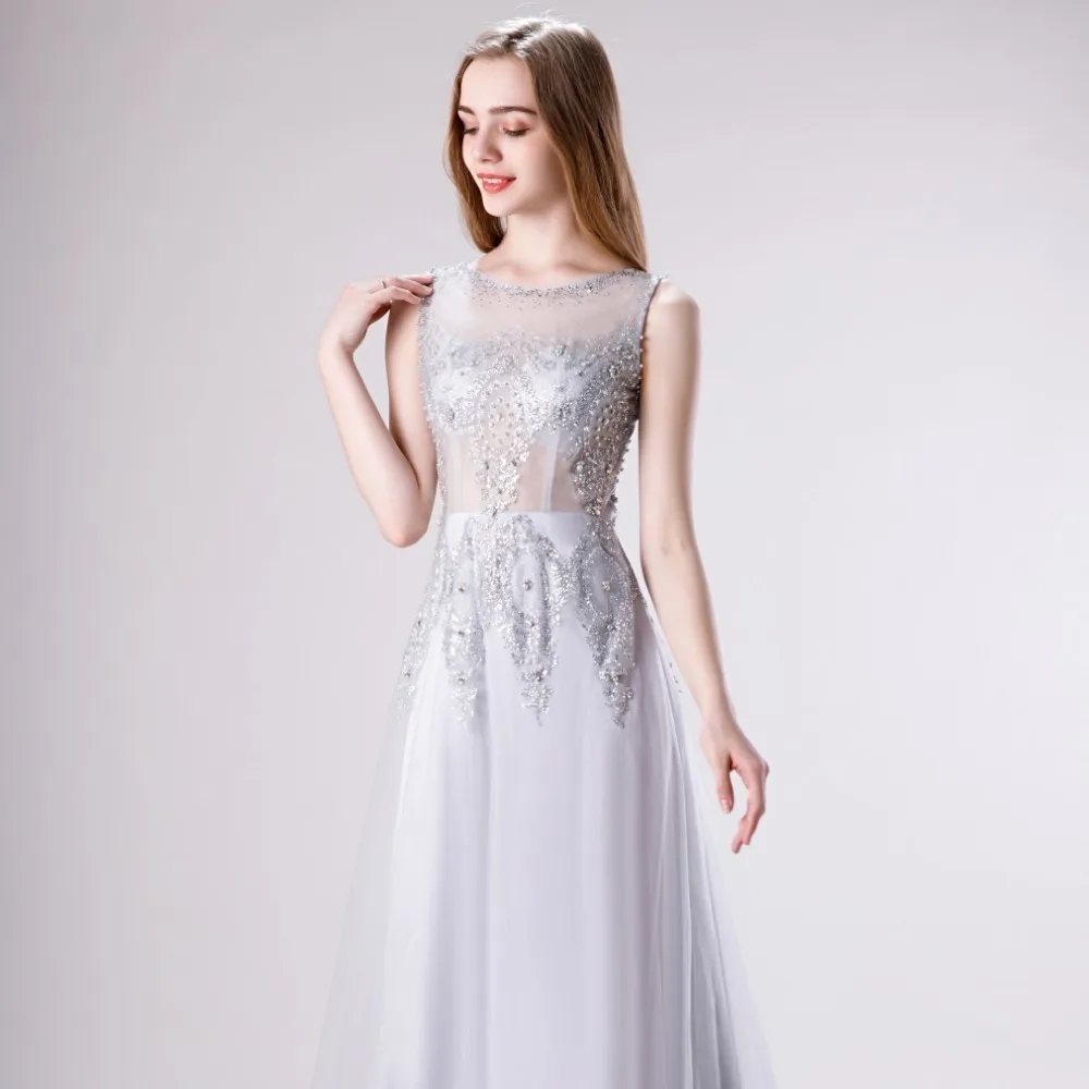 Vivian's Bridal сексуальный кроп Топ Иллюзия сетка платье для выпускного вечера Роскошные жемчужные кружевные орнаменты из бисера серебристого и серого цветов торжественное платье
