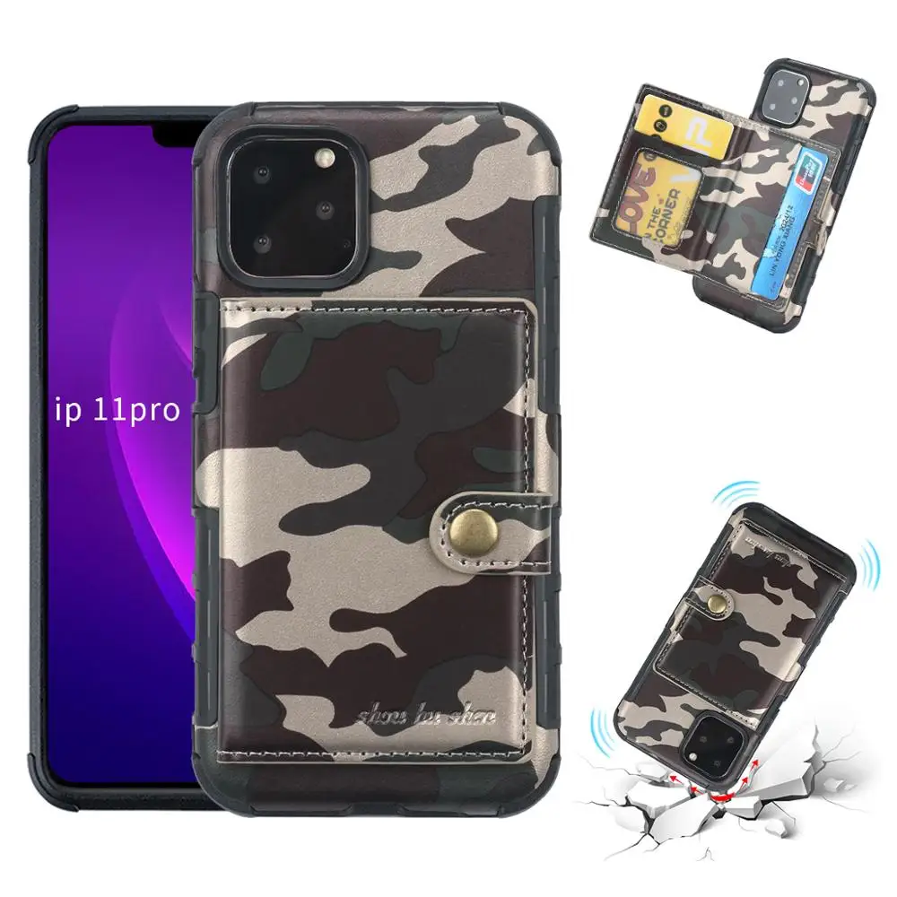 Fashion Camouflage Leather Case for iphone11 Pro Flip Folio Buttons Multi Card Holders Cover Max Capa | Мобильные телефоны и