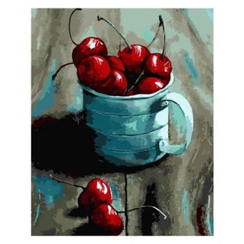 

Painting By Numbers Fruit Kits Drawing Canvas Hand Painted DIY Pictures Cup Still Life Art Home Decor Gift