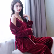 Женская пижама, комплект из 3 предметов, ночное белье, сексуальная Домашняя одежда с глубоким v-образным вырезом, ночное белье, элегантное женское платье, ночная рубашка, женское белье для домашней носки, пижамы