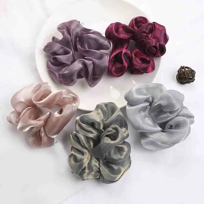 

2020 NEW Organza Striped Hair Scrunchie Hair Ring Ties For Girls Ponytail Holders Hair Bands Elastic Hairband Hair Accessories