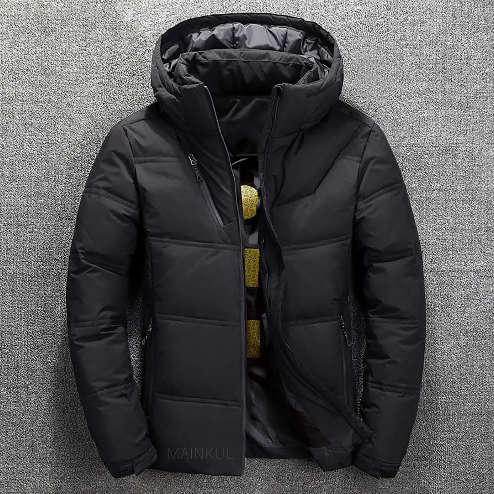 outono gola puffer chapéu grosso pato branco