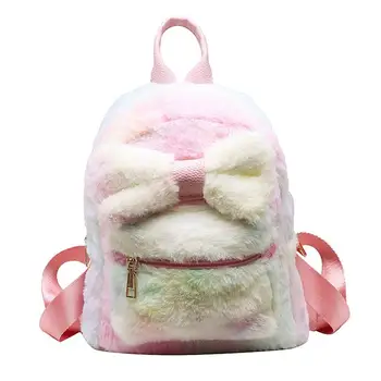 

Plush Bow Backpack Colorful Satchel Soft Adorable Bookbag Fashion Storage Bag Cute Travel School Bag for Lady Woman Girls