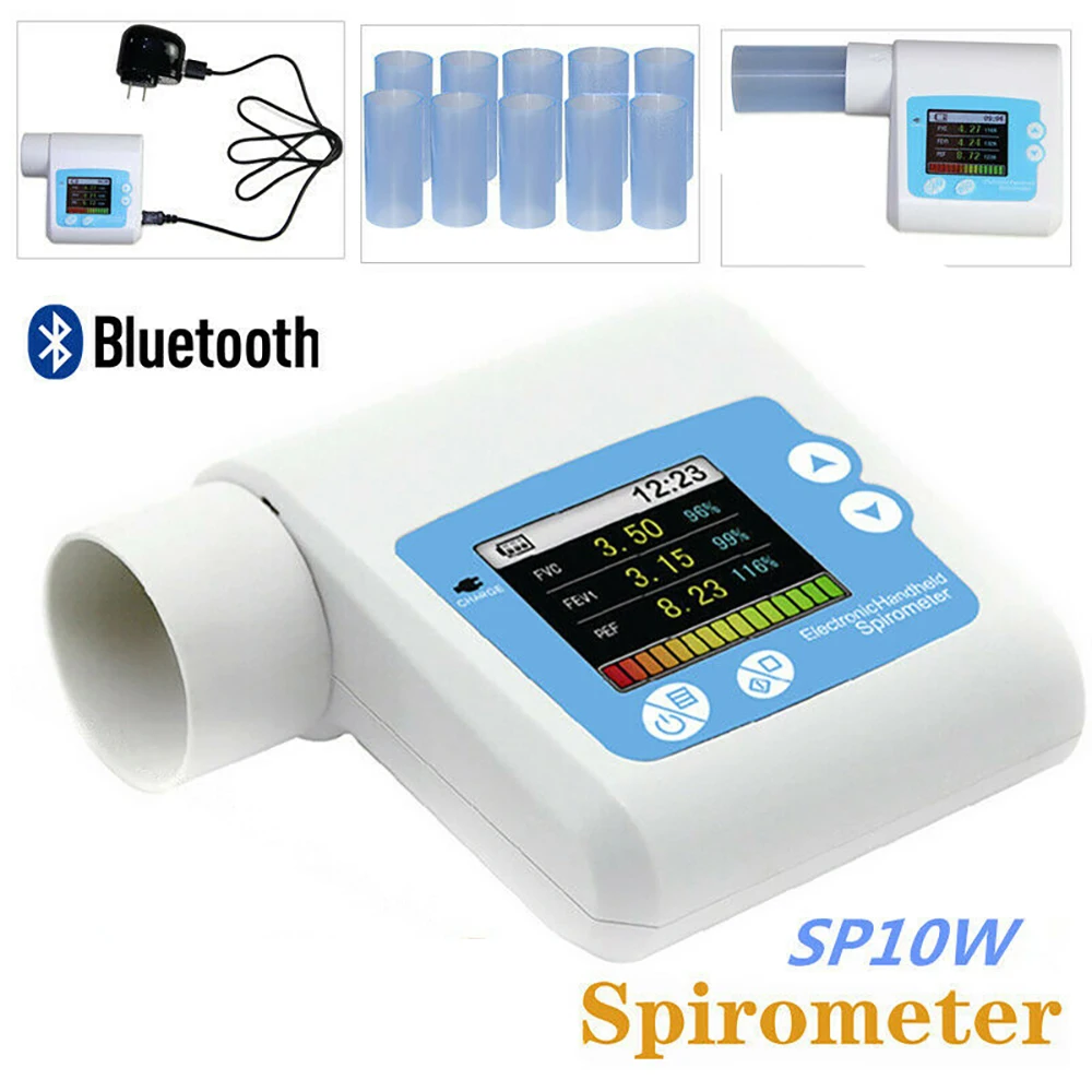 Bluetooth SP10W Digital Spirometer Lung Function Breathing Respiratory Diagnosis Monitor with 10PCS Mouthpiece PC Software | Красота и