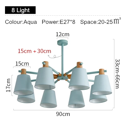 Нордическая E27 люстра, современная деревянная люстра для дома, столовой, гостиной, Подвесная лампа, железные художественные светильники - Цвет абажура: Aqua  8 light
