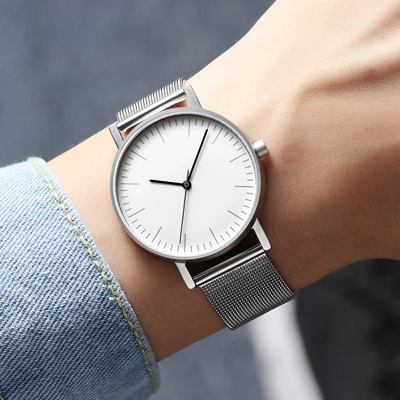 Addies Couple Watch 36mm White Dial Simple Style Quartz Watch Stainless Steel Milan Strap Daily Waterproof Business Watches