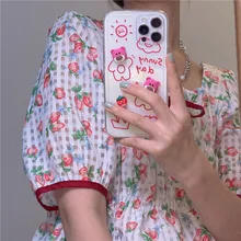 

Transparent Right-angle Side Cute Phone Case for IPhone 12 Pro Max Xr Xs Max 11 Pro Max 7 8 Plus 3D Pink Bear Back Cover