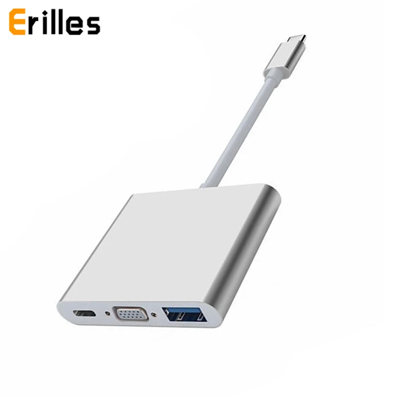 

USB Type C 3.1 to VGA 1080P Video Adapter Hub with USB 3.0 USBC PD Cahrging Port Metal Converter Splitter Cable for Macbook