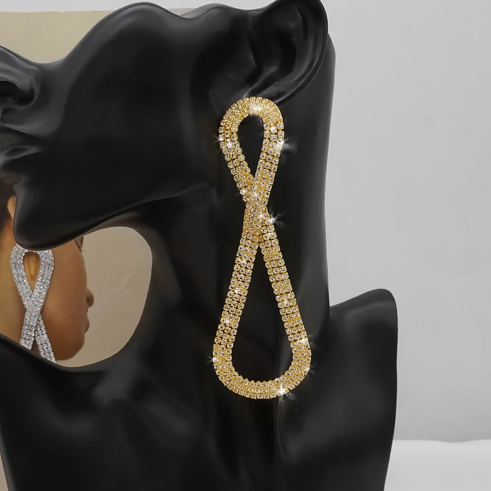 New Arrival Trendy White Crystal Long Tassel Dangle Earrings For Women Hanging Fashion Earrings Wedding Earings