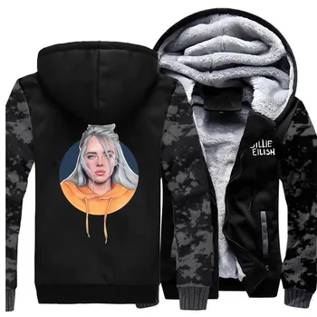 

Fashion Billie Eilish Camo Hoodies Thicken Jacket Men Casual Sportswear Fleece Sweatshirt Men Hip Hop Plus Size Streetwear