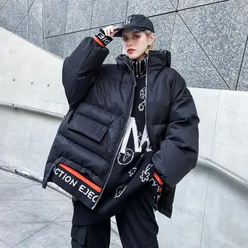 

Women's Loose Large Size Thick Cotton Jacket Autumn / Winter Solid Color Hooded Zip Parkas Casual Warm Outerwear