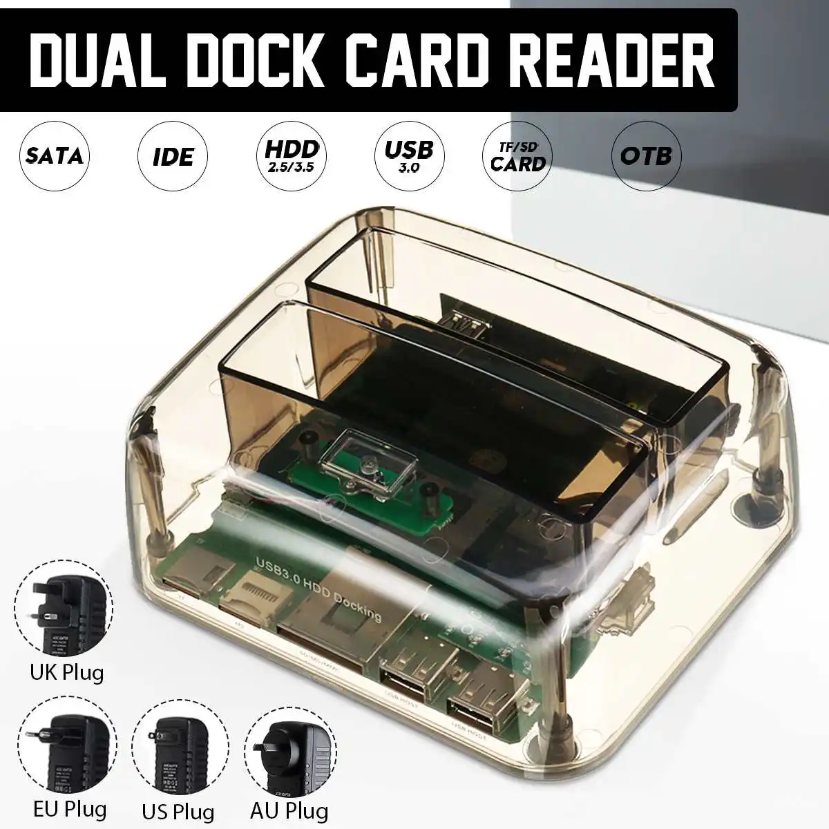  25 ''35'' USB 30 IDE SATA HDD estación de acoplamiento disco duro externo Dual Dock lector de tarje