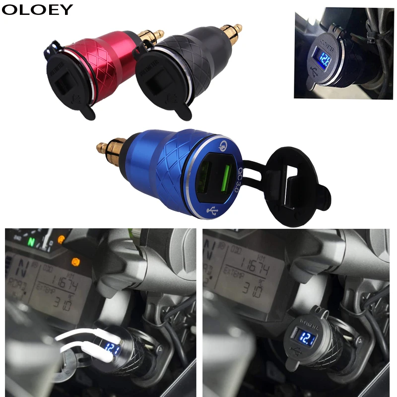 

Motorcycle Quick Charge 3.0 Plug Socket Cigarette Lighter F800GS S1000XR R1200GS 2 USB 5V Charger Adapter LED Display