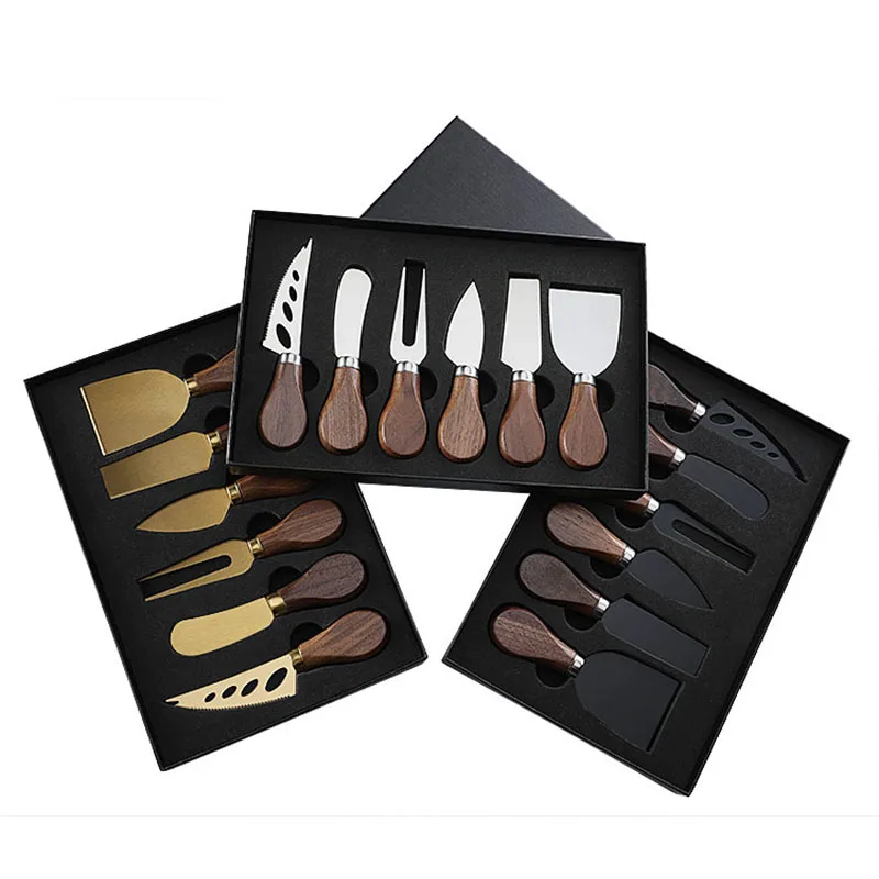 Description Picture 3 of itemJaswehome Premium Exquisite Cheese Knives Set Stainless Steel Fork Spreader Collection Walnut Handle Cheese Slicer with Gift Box