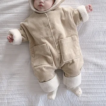 

Children's Japanese loose new one-piece long climbing baby ins winter corduroy work clothes Plush creeper
