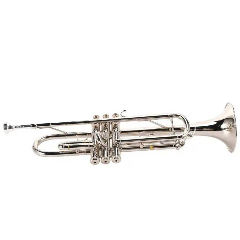 Musical Trumpet Standard Bb Trumpet with Silver Plated Mouthpiece Silver Painting Process Brass Brass Instrument