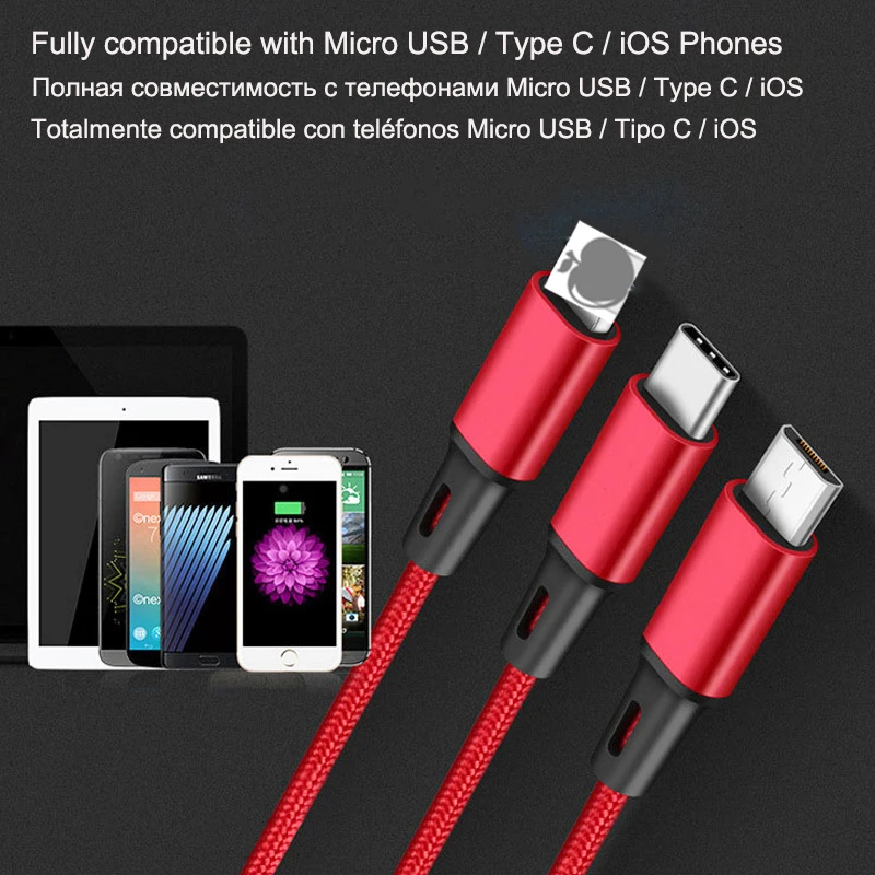 BaySerry Micro USB кабель type-C 8Pin 3 в 1 для iPhone 11 Pro Max XR Быстрая зарядка для samsung S9 Xiaomi huawei usb type C провод