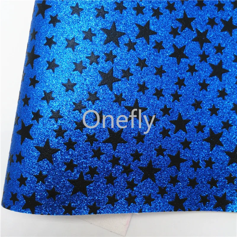 Onefly Stars Printed Blue Glitter Leather Faux Fabric Sheets Mini Rolls For Bow DIY handbags shoes 16-1-12 | Дом и сад