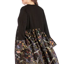 Женское платье большого размера для полных женщин, свободное платье с длинным рукавом и принтом на талии, платье с большим подолом