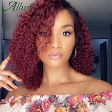

Burgundy Kinky Curly Wigs For Black Women Brazilian Remy Human Hair Natural T Part Human Hair Wig Natural Lace Front Wigs Allure