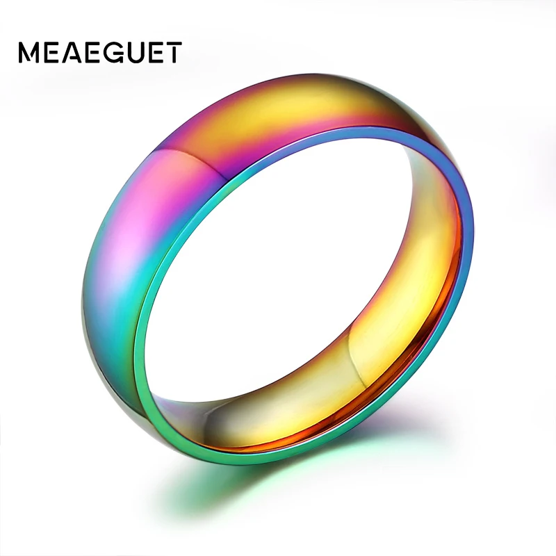Meaeguet 6mm Wide Engagement Wedding Rings Rainbow Color Jewelry Wholesale Stainless Steel Ring | Украшения и аксессуары
