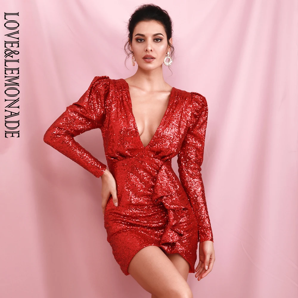 Женское вечернее мини-платье LOVE &amp LEMONADE красное платье с глубоким V-образным