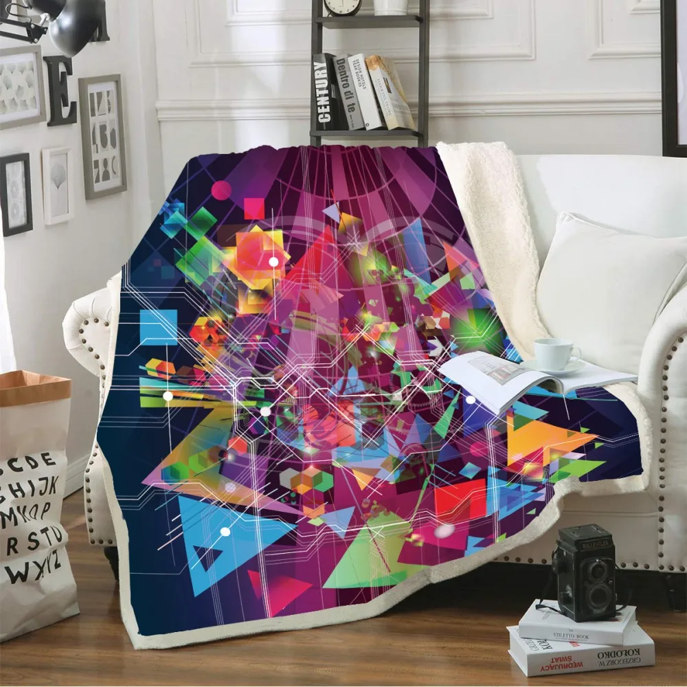 

Abstract Geometric Colorful Blanlet for Home Sofa Bed Warm Cozy throw Blanket Sherpa Boy Blanket Travel Couch Quilt 150x200cm