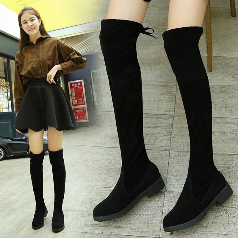 SWYIVY Chaussure Femme/зимняя женская обувь; женские сапоги из флока; коллекция года; женская зимняя обувь; Сапоги выше колена; женская обувь на платформе