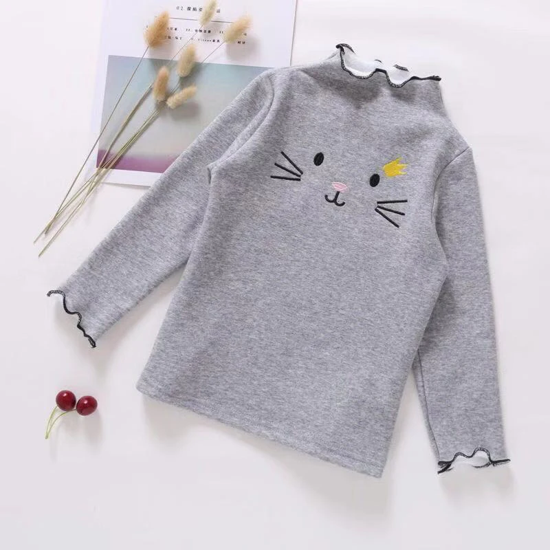 Свитер для девочек, кардиган, детские свитера, одежда для детей, осенне-зимний свитер, длинная футболка с рисунком кота - Цвет: grey
