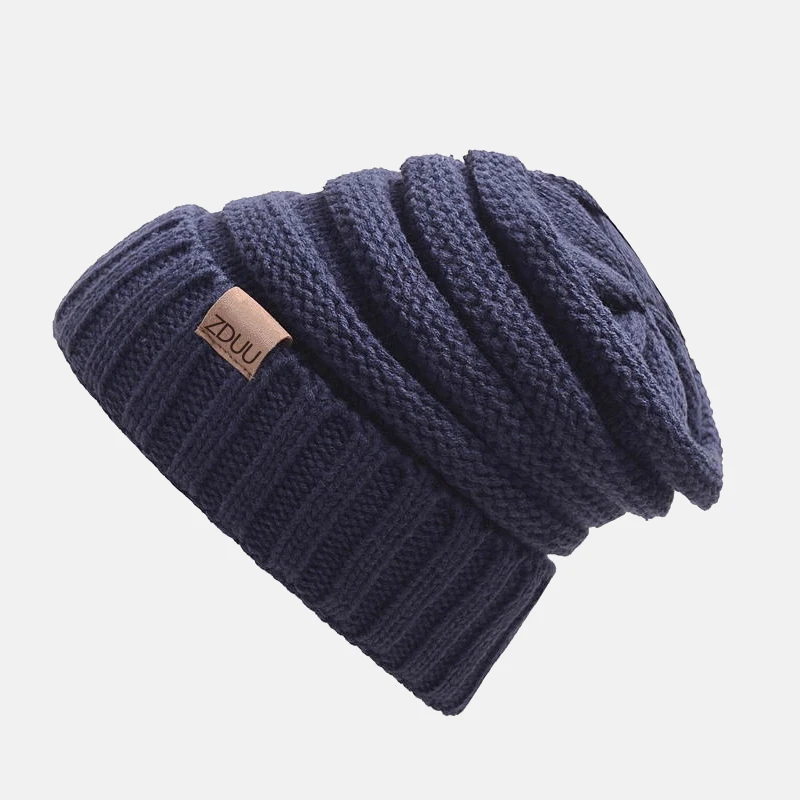 Navy Blue Шерстяные шапки унисекс, вязаные зимние шапочки для мужчин и женщин, зимние теплые дышащие шапки, одноцветные повседневные шапочки - Цвет: Navy Blue