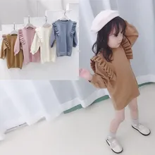 Новинка; сезон осень-зима; платье для девочек; вязаное платье детское платье в клетку для маленьких девочек; платье принцессы из хлопка; теплые рождественские платья