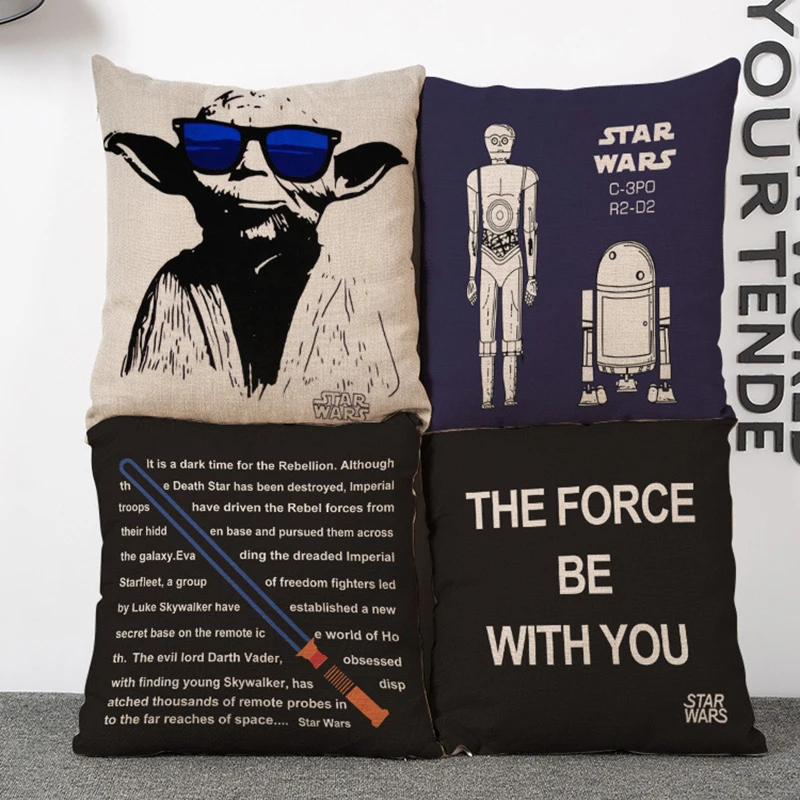 Star Wars Cartoon Anime Figure Darth-Vader Yoda Master Linen Pillowcase Cartoon Movie Office Sofa Cushion Pillowcase Car Cushion afbeelding