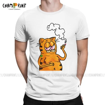 

Men Garfield Smoking Weed T Shirt Lovely Cat Pure Cotton Clothing Awesome Short Sleeve Crewneck Tee Shirt Classic T-Shirts