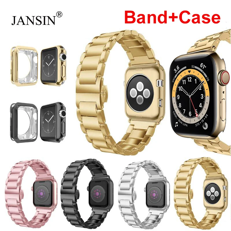 Чехол + ремешок из нержавеющей стали для Apple Watch 6 5 4 3 2 1 38 мм 42 браслет apple watch Series SE 44