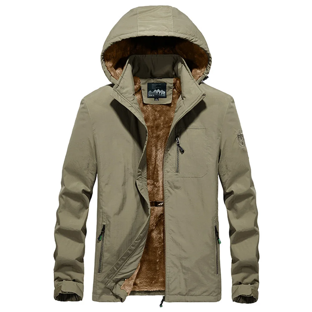 Зимняя Флисовая теплая мужская куртка пальто размера плюс повседневная черная