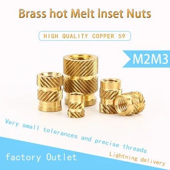 

Brass Hot Melt Inset Nuts Heating Molding Copper Thread Inserts Nut SL-type Double Twill Knurled Injection Brass Nut M2M3 50Pcs