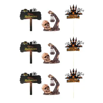 

9Pcs Cake Picks Portable Festive Decorative Paper Cake Picks Cupcake Topper Cake Insert Card for Halloween Party