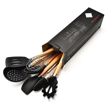 

9-Piece Silicone Kitchen Utensils With Wooden Handle Ergonomic Design Heat-Resistant Anti-Skid Embedded Design
